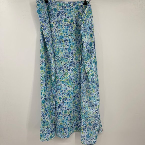 Joan Leslie Skirt Set 22W Blue White Button Down Blouse Floral Vintage - Picture 10 of 16